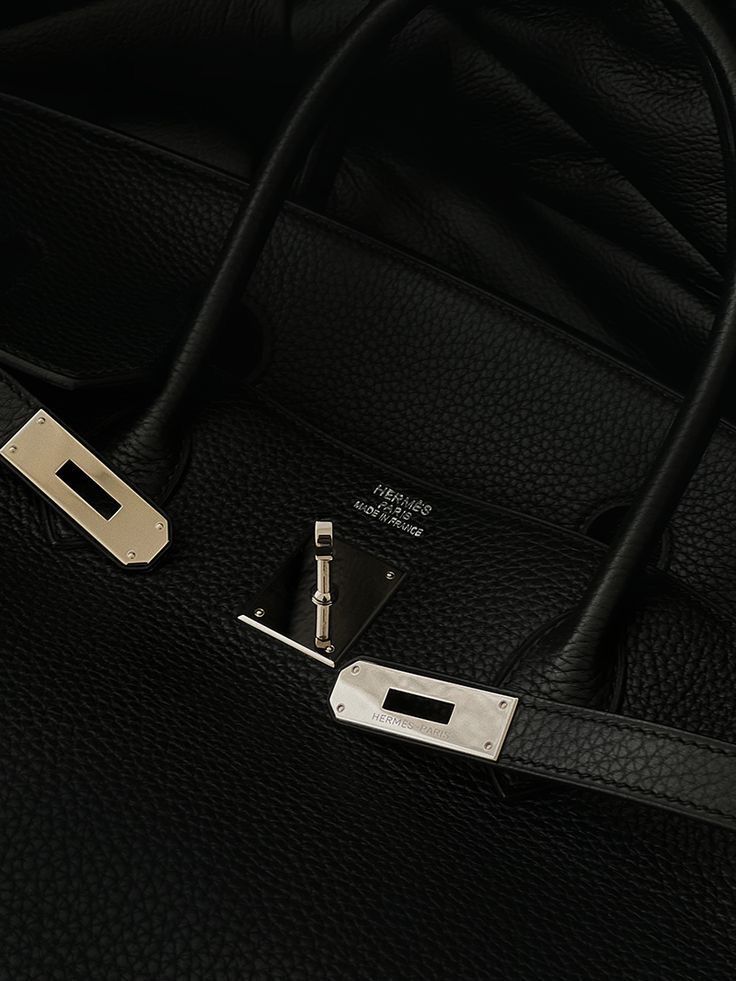 Black Hermès Birkin bag with palladium hardware, close-up