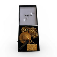 Chanel Vintage Classic Flap and Straw Hat Necklace 24k Gold-Plated - View 3