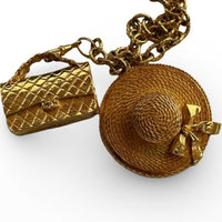 Chanel Vintage Classic Flap and Straw Hat Necklace 24k Gold-Plated - View 4