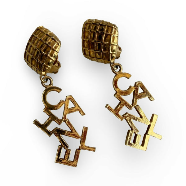 Chanel Vintage CHANEL Letter Clip-On Earrings 24k Gold-Plated