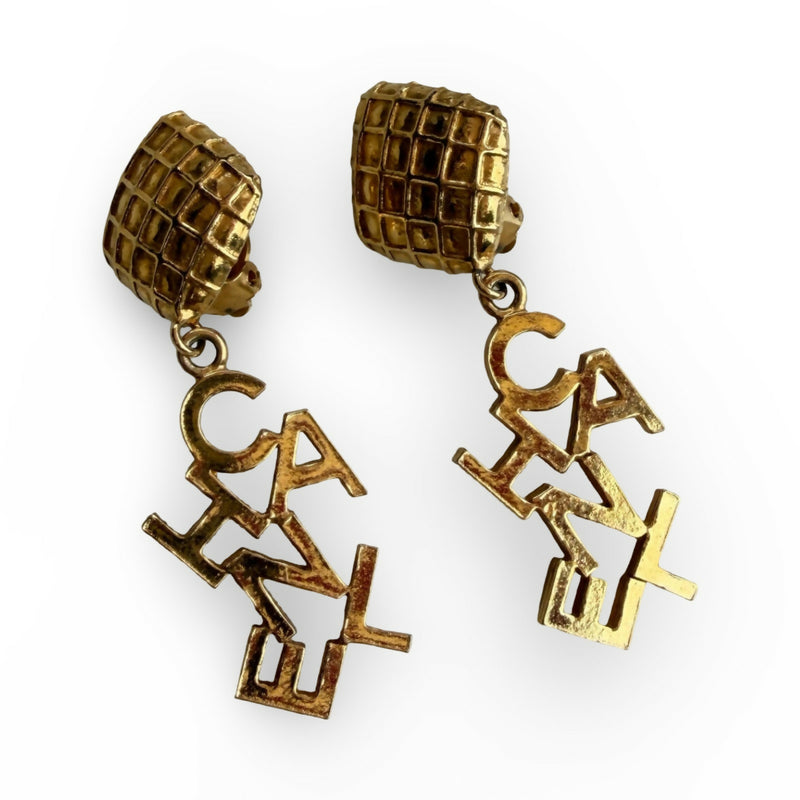 Chanel Vintage CHANEL Letter Clip-On Earrings 24k Gold-Plated