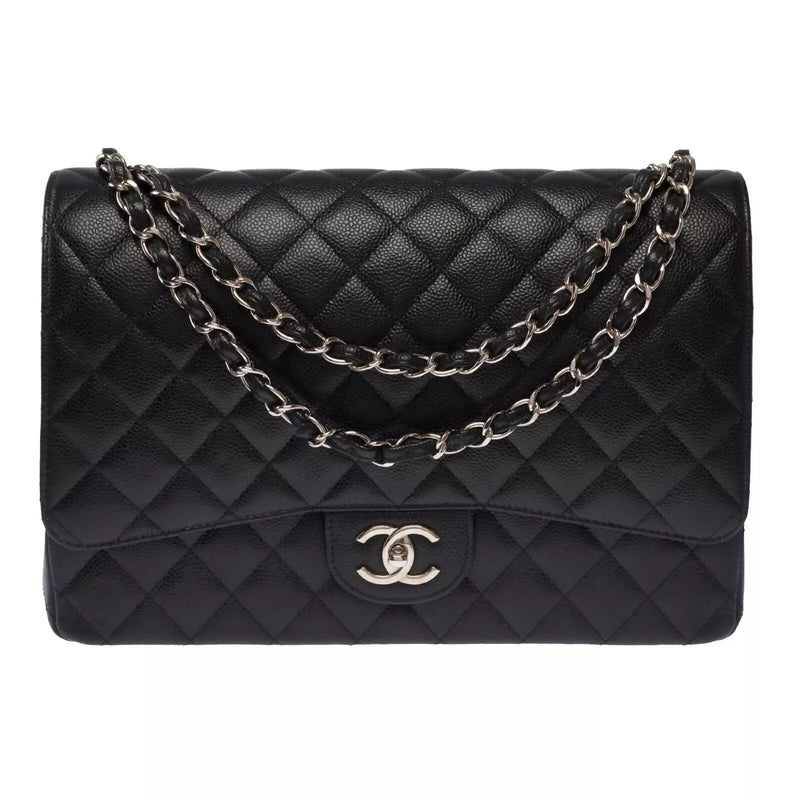 Chanel Classic Flap Maxi in black caviar leather, silver hardware – image 1