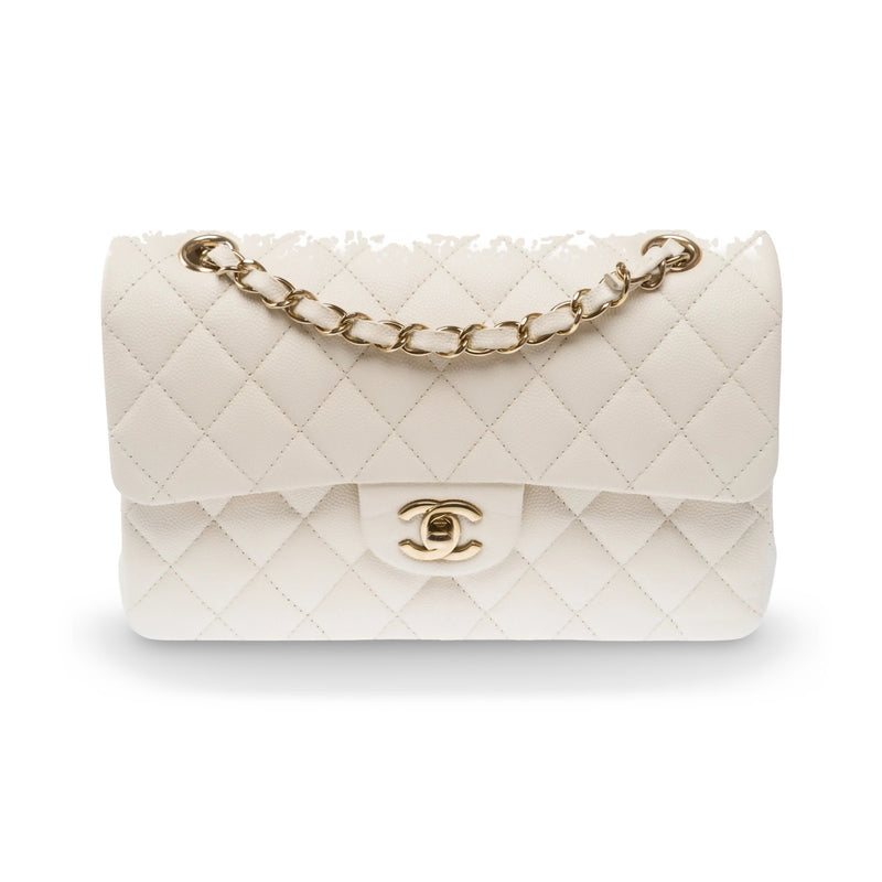 Chanel Classic Flap Small in white caviar leather, light gold hardware – image 1