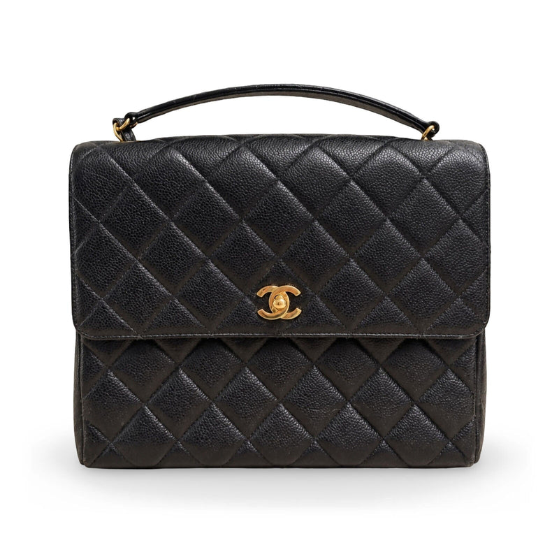 Chanel Vintage Top Handle Flap in black caviar leather, gold hardware – image 1