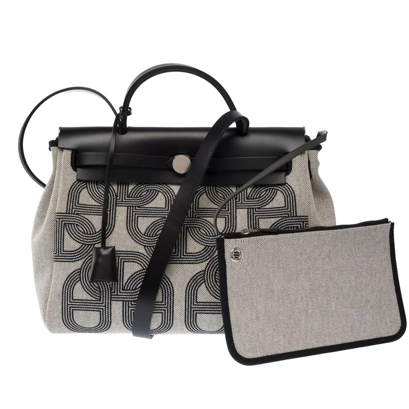 Hermès Herbag 31 in ecru toile and black Hunter calfskin, palladium hardware – image 1