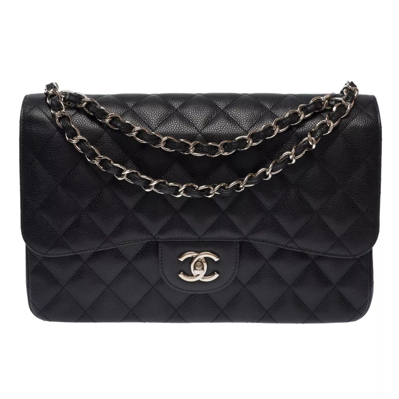 Chanel Classic Flap Jumbo in black caviar leather, silver hardware – image 1